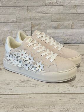 Kurt Geiger London Laney Flower Suede Platform Sneakers Bone Combo Sz 40 EU-9 US